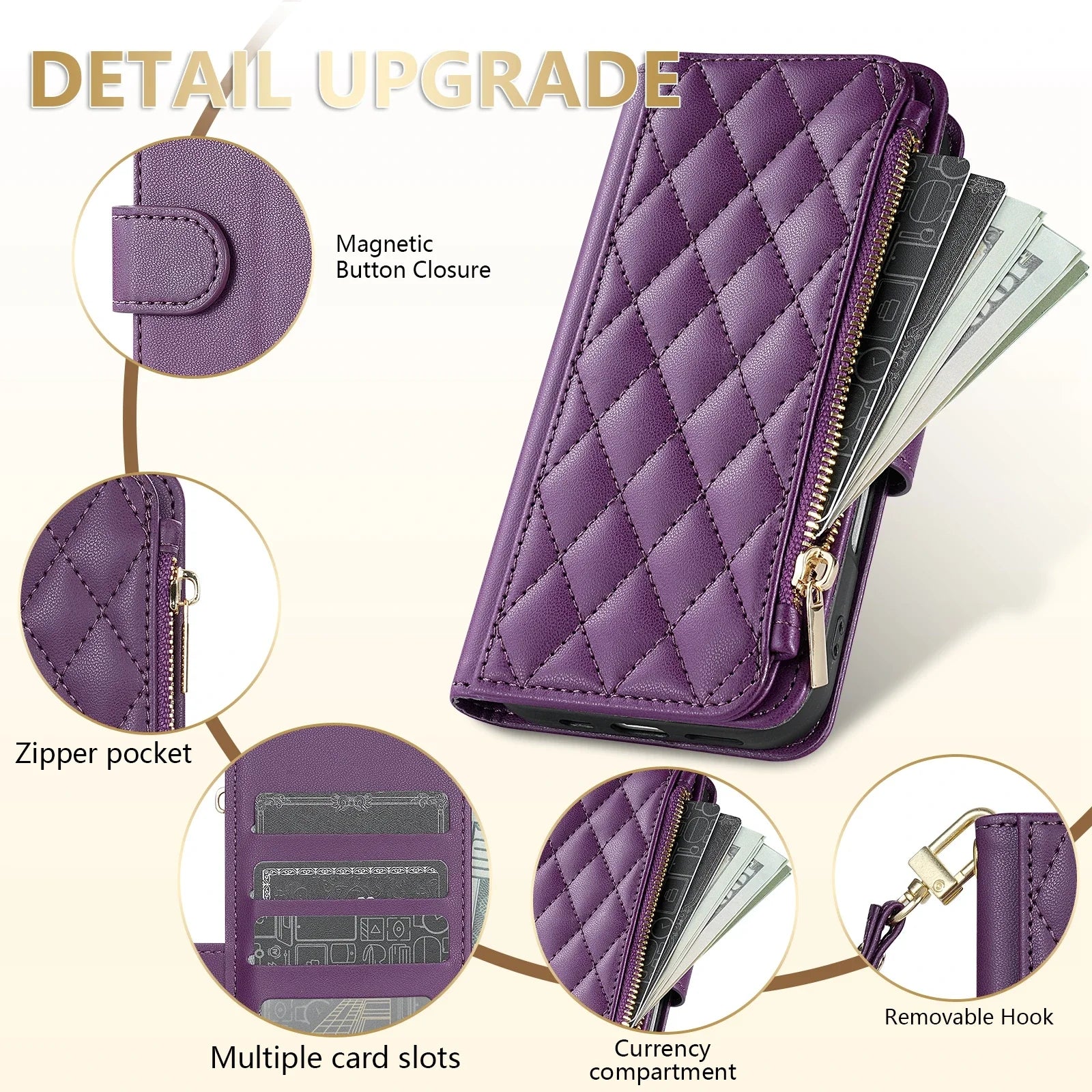 Wallet Small Fragrance Zipper Cardslot Kickstand Magnetic Flip Leather Case