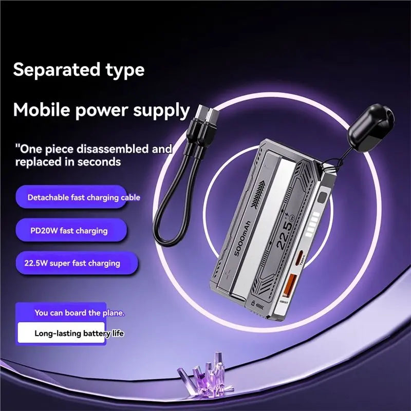 24-Hour Delivery DIY 21700 Power Bank Case Detachable Cable PD 20W Fast Charging No Battery Included