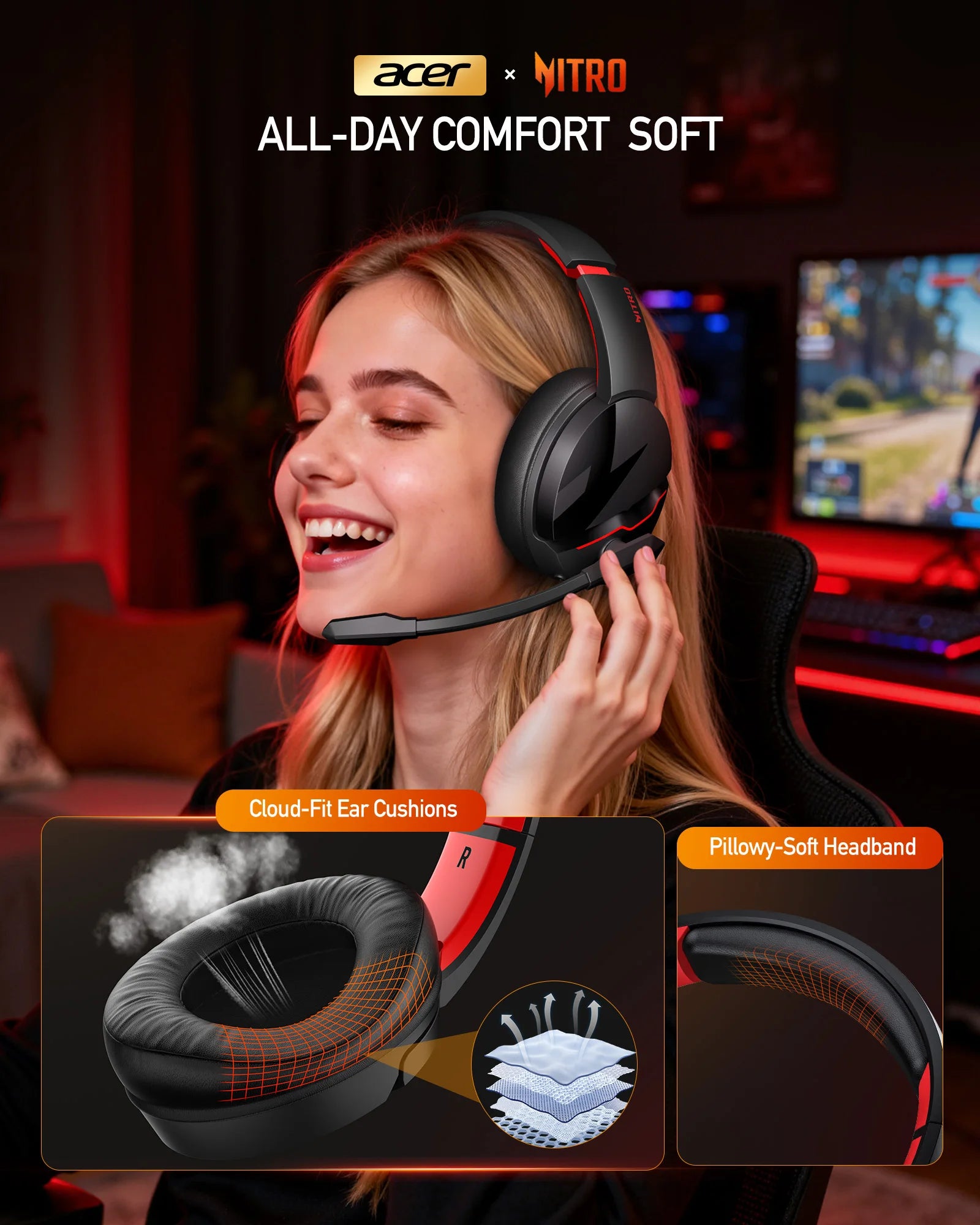 Acer Wireless Gaming Headset 2.4GHz Headset for Bluetooth 5.3 Gaming Mic