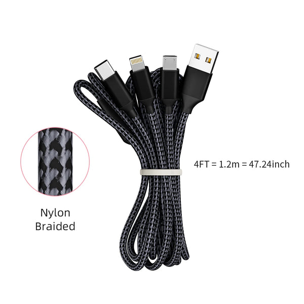 4pcs Charge Cable 3-in-1 Nylon Braided Multi Charge Cable for Multiple Devices