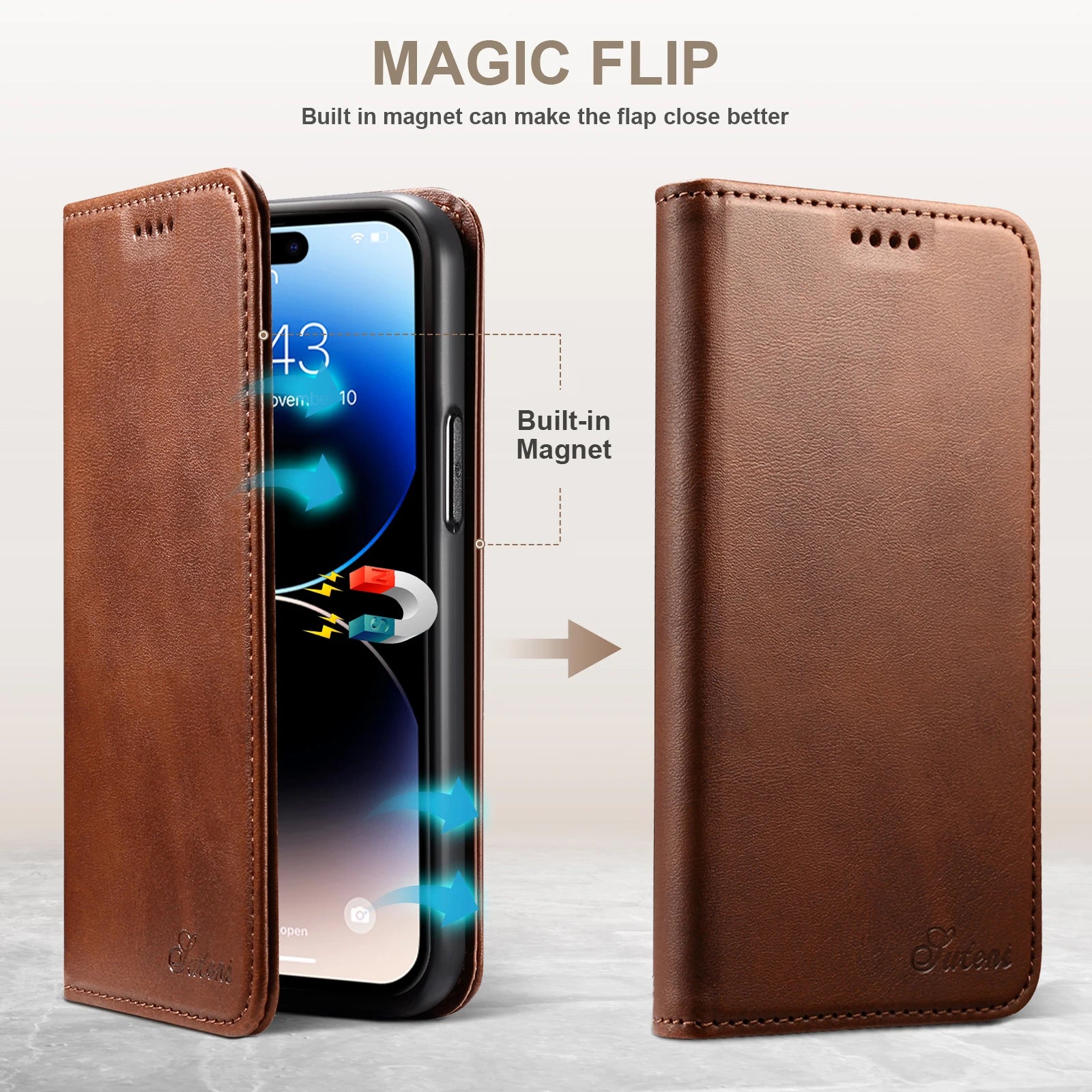 SUTENI Faux Leather Wallet Phone Case Cover Flip For iPhone Pro Max Plus Mini