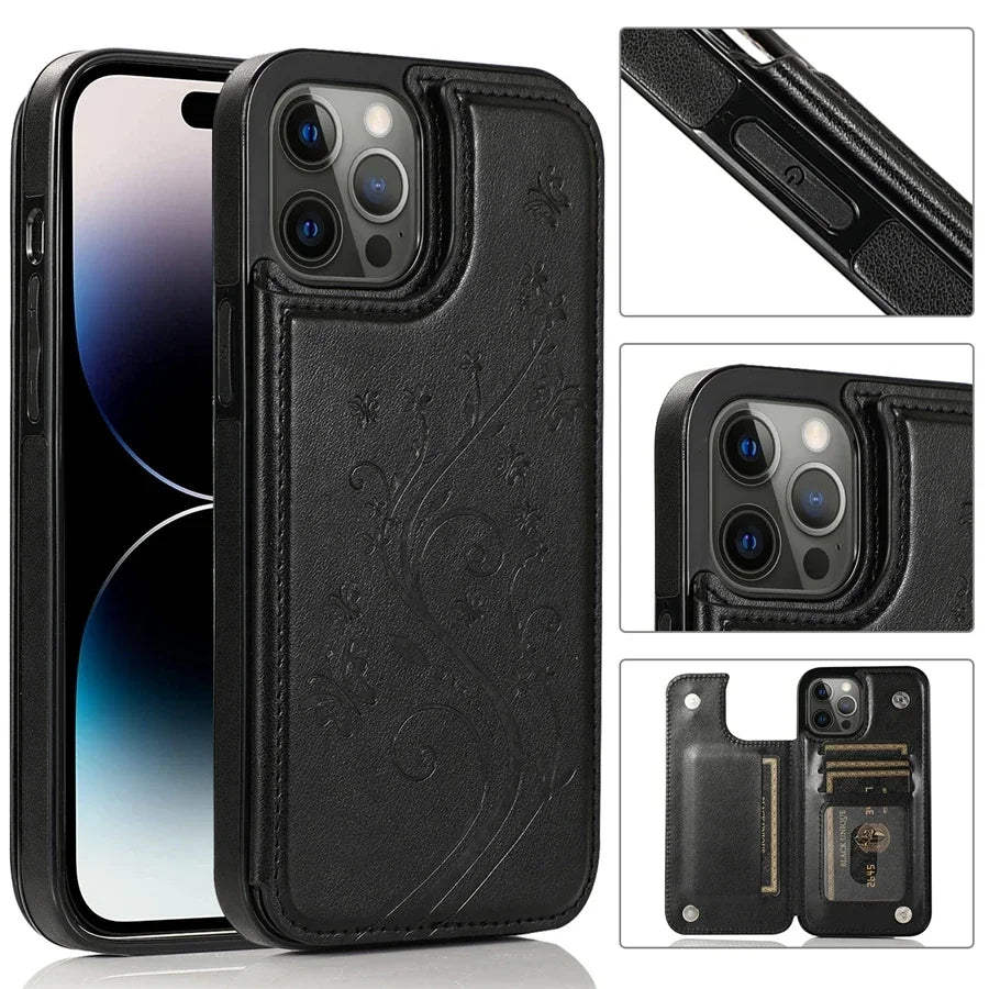 Wallet Butterfly Embossing Slot Magnetic Flip Leather Case For iPhone Plus Cover