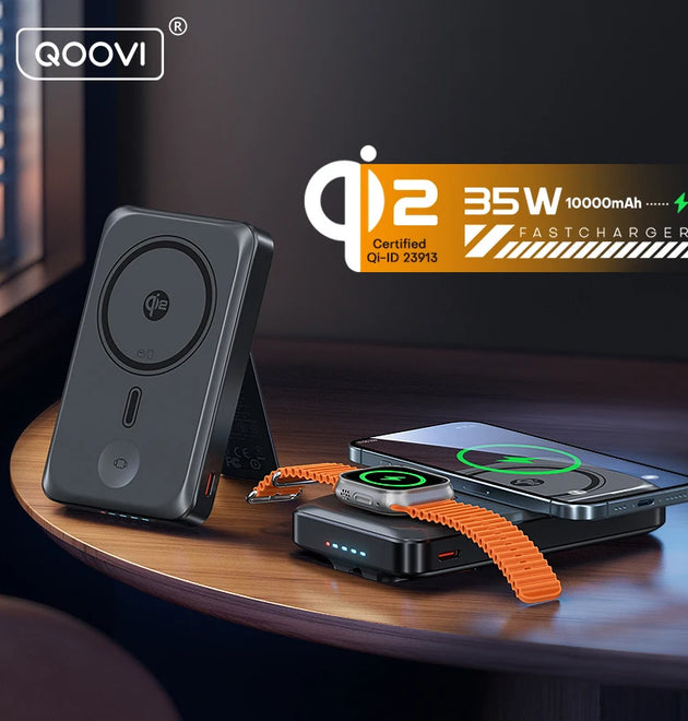 QOOVI Qi2 35W Magnetic Power Bank 10000mah Portable Charger For MagSafe 15W Wireless Fast Charging For iPhone 17 16 15 iWatch