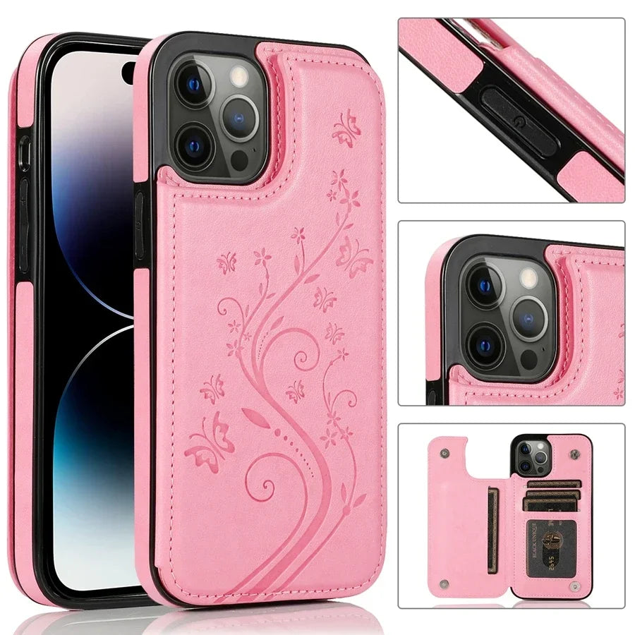 Wallet Butterfly Embossing Slot Magnetic Flip Leather Case For iPhone Plus Cover