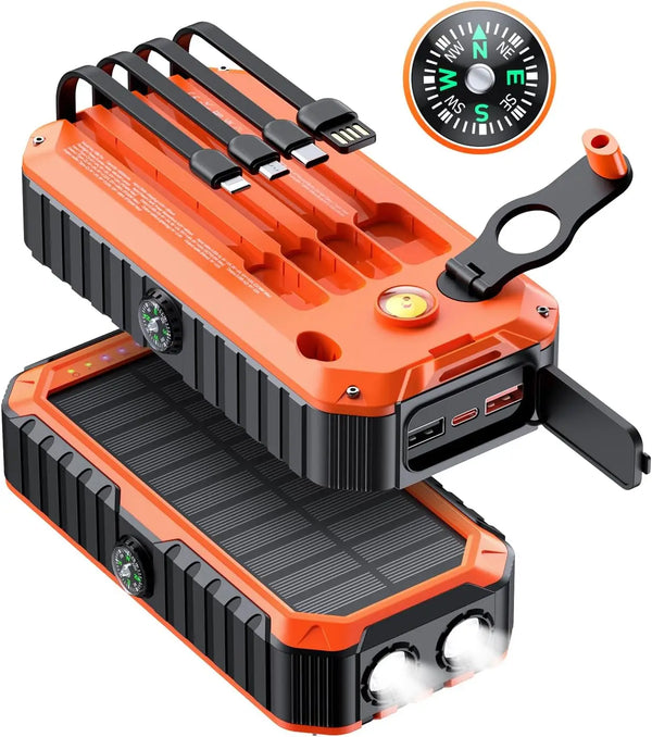 Solar Charger Power Bank 40000mAh Built in 4 Cables and Hand Crank