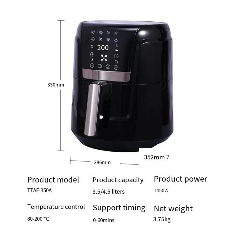 Fully Automatic Power-off protection air Fryer Household Touch Control Portable air Fryer with Digital Display