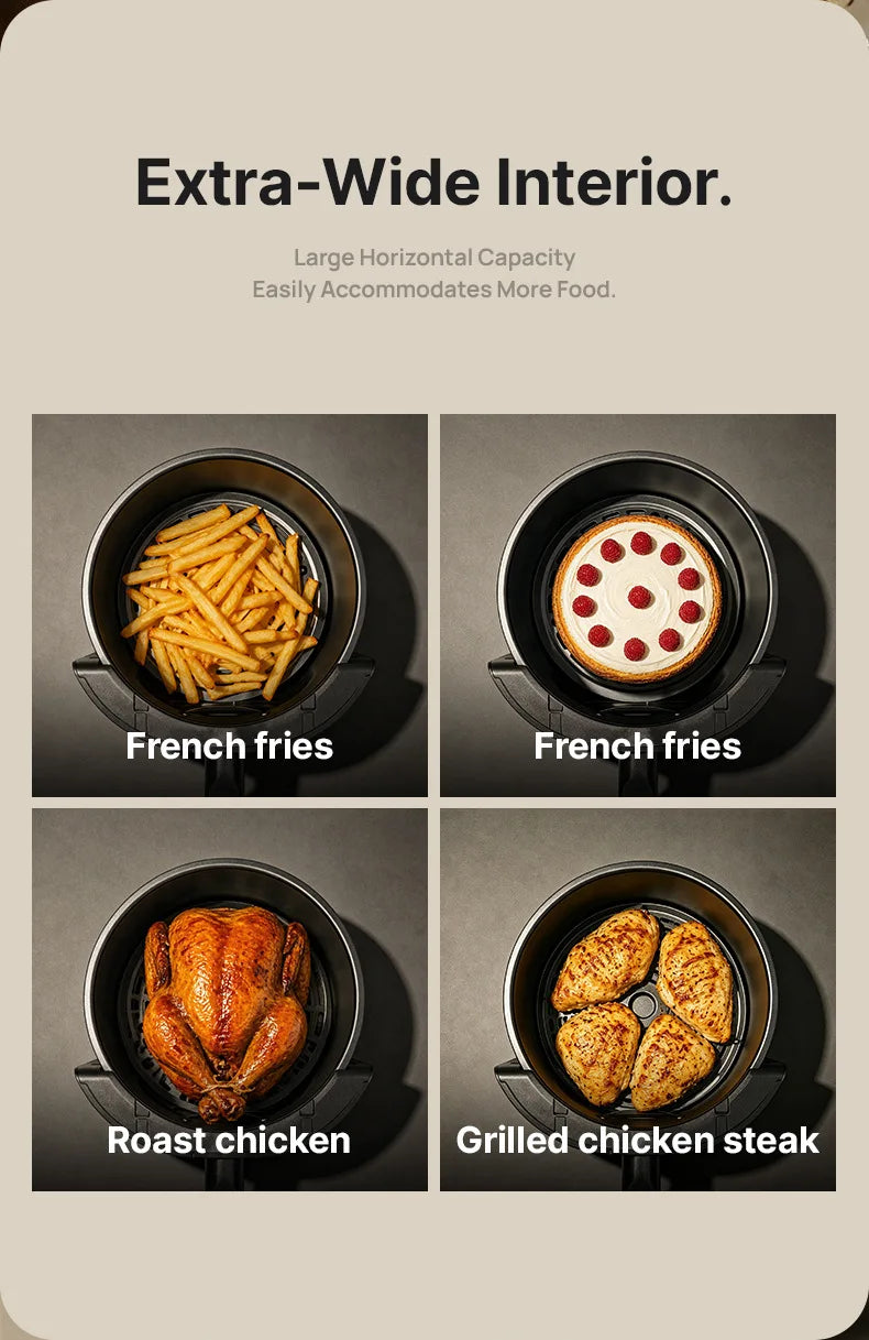 8L Stainless Steel Air Fryer with Clear Viewing Window 8 One-Touch Smart Presets Oil-Free Crispy Cooker Non-Stick Basket Whisper