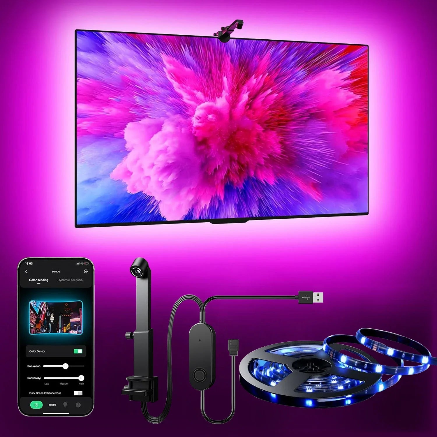 Led Backlight RGBIC LED Strip Light with Color Picking Sensor App Control Light