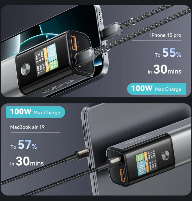 KUULAA 100W Power Bank 14000mAh Portable Charger External Battery PowerBank for Macbook for iPad Laptop Notbook Fast Charging PD