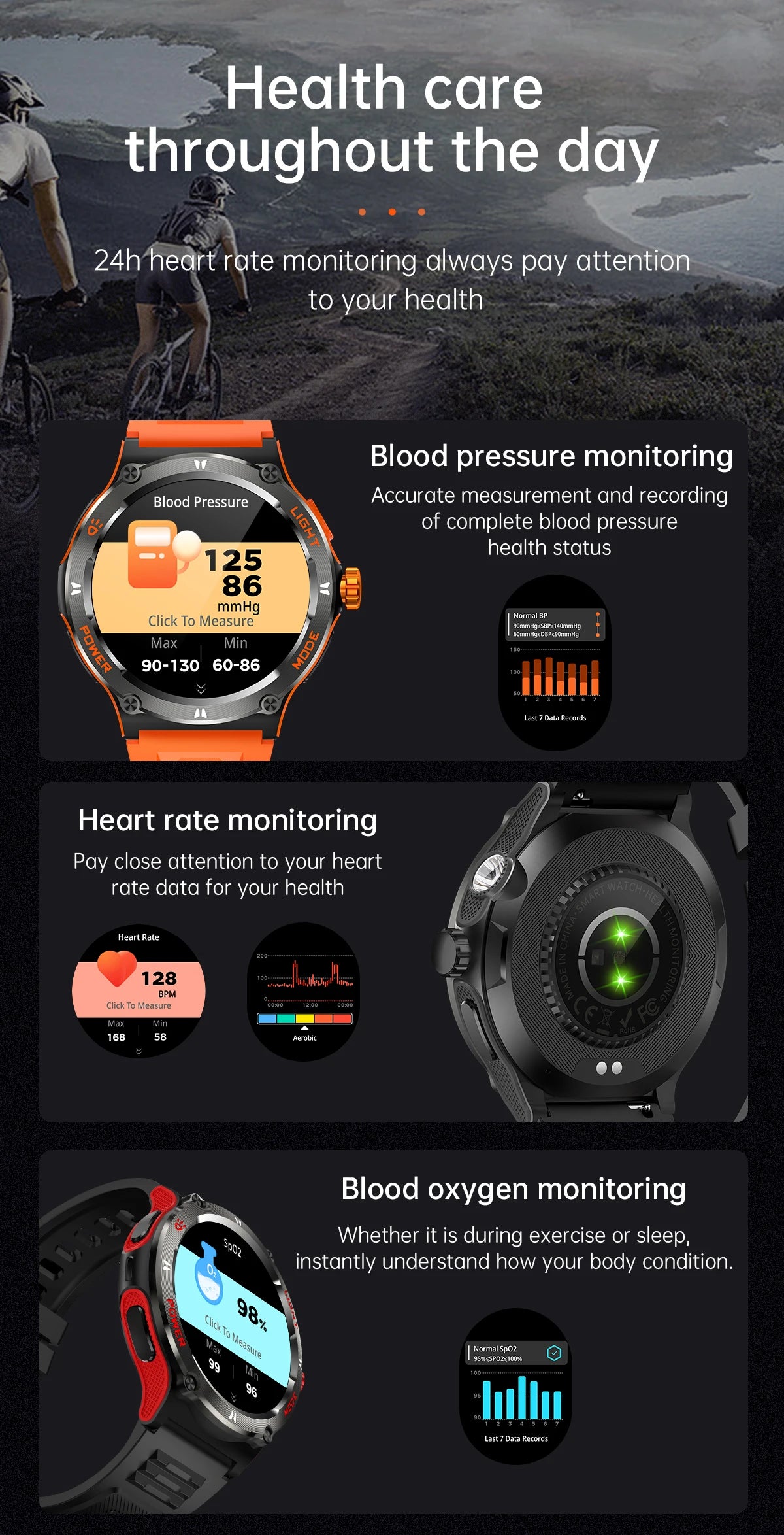 KT76 Sports Smartwatch Men With Flashlight 1.53-inch HD Screen BT Calls 3ATM Waterproof Compass Health Monitor