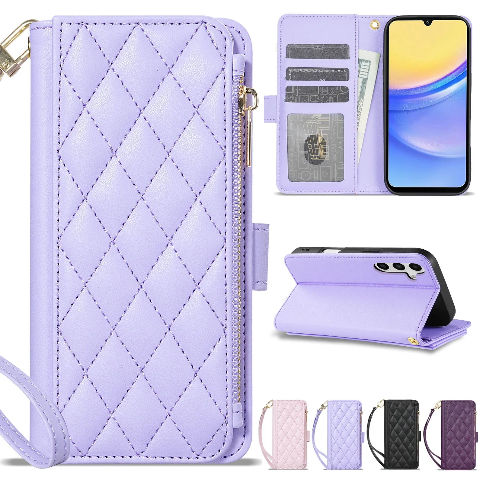 Wallet Small Fragrance Zipper Cardslot Kickstand Magnetic Flip Leather Case