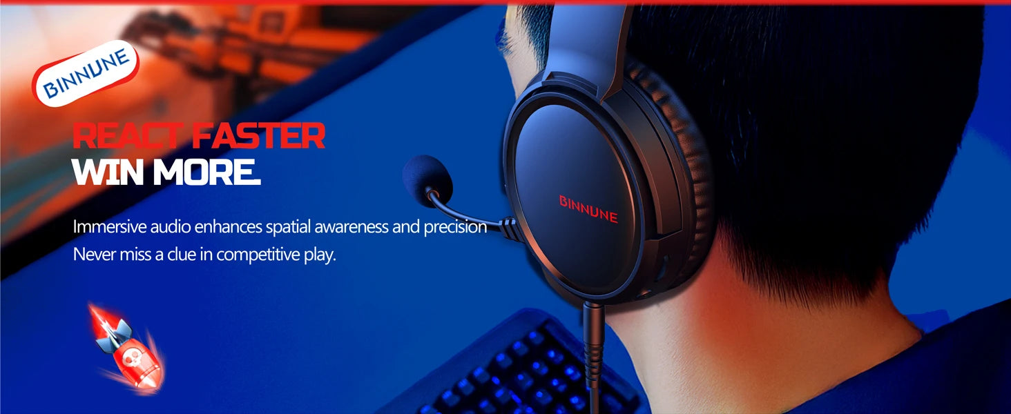 BINNUNE Wireless Gaming Headset with Mic Lightweight Over-Ear Gaming