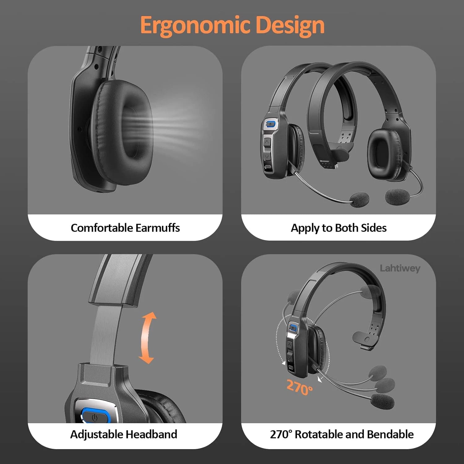 Trucker Bluetooth Headset with Dual Mic Noise Canceling, CVC8.0, Mute Button, 60Hrs Battery Wireless Headset, On Ear Headphone