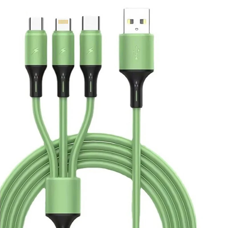 3 In 1  Silica gel USB Cable  Fast Charging Data Multi Port Multiple Charging Wire