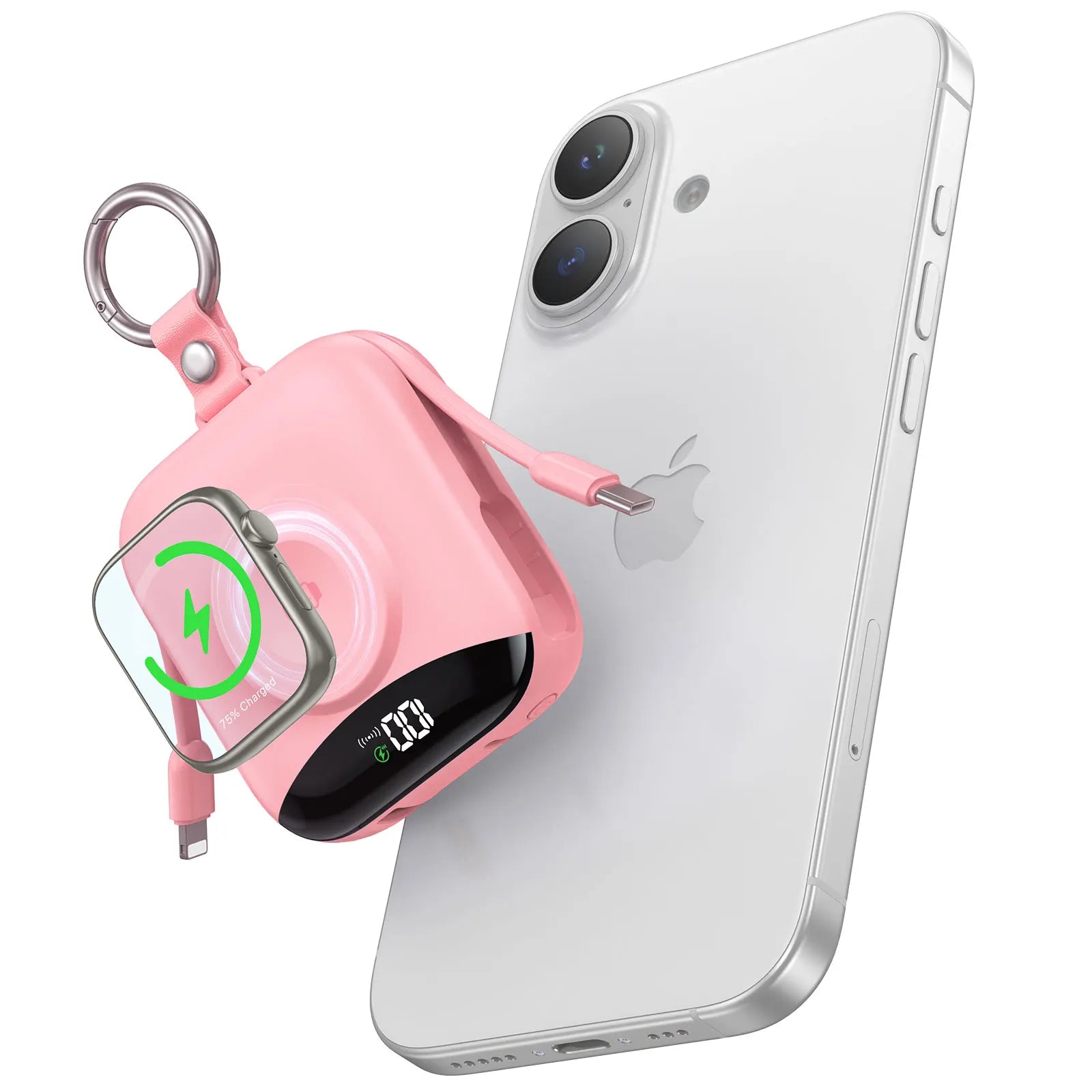 Power Bank for Apple Watch Wireless Charger Built-in Lightning Type-C Cables