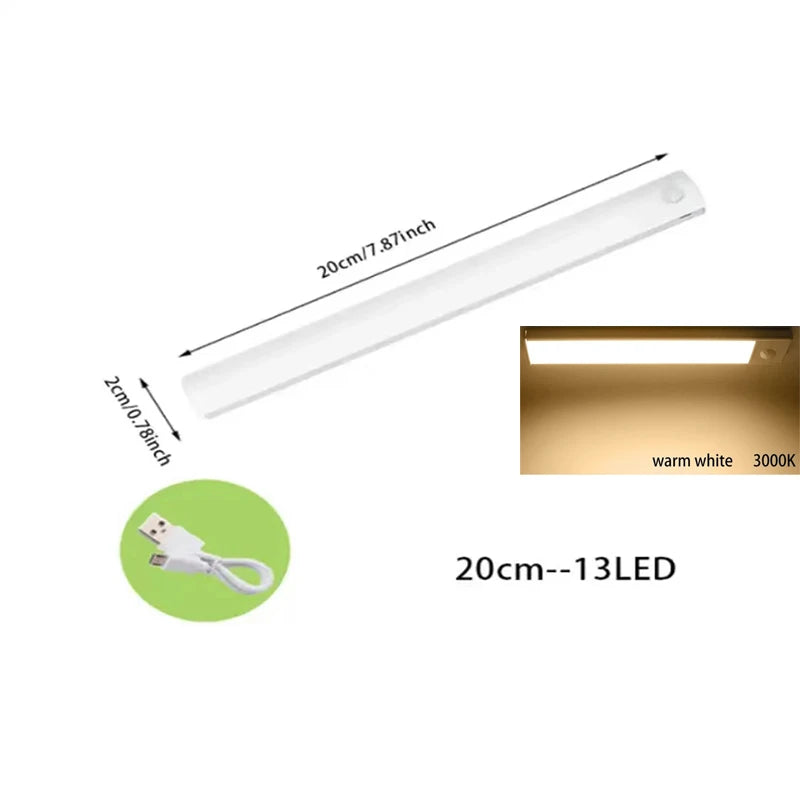 PIR Motion Sensor LED Under Cabinet Lamp Dimmable Rechargeable Night Light