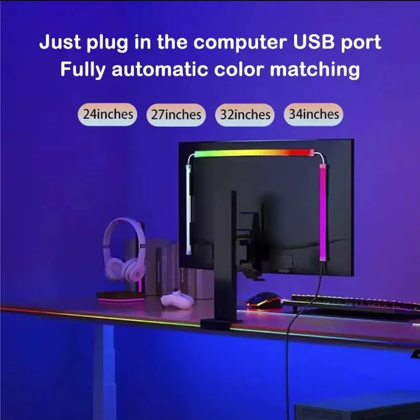 Computer Screen Light Strip Monitor RGBIC Bluetooth LED Lights Game Room