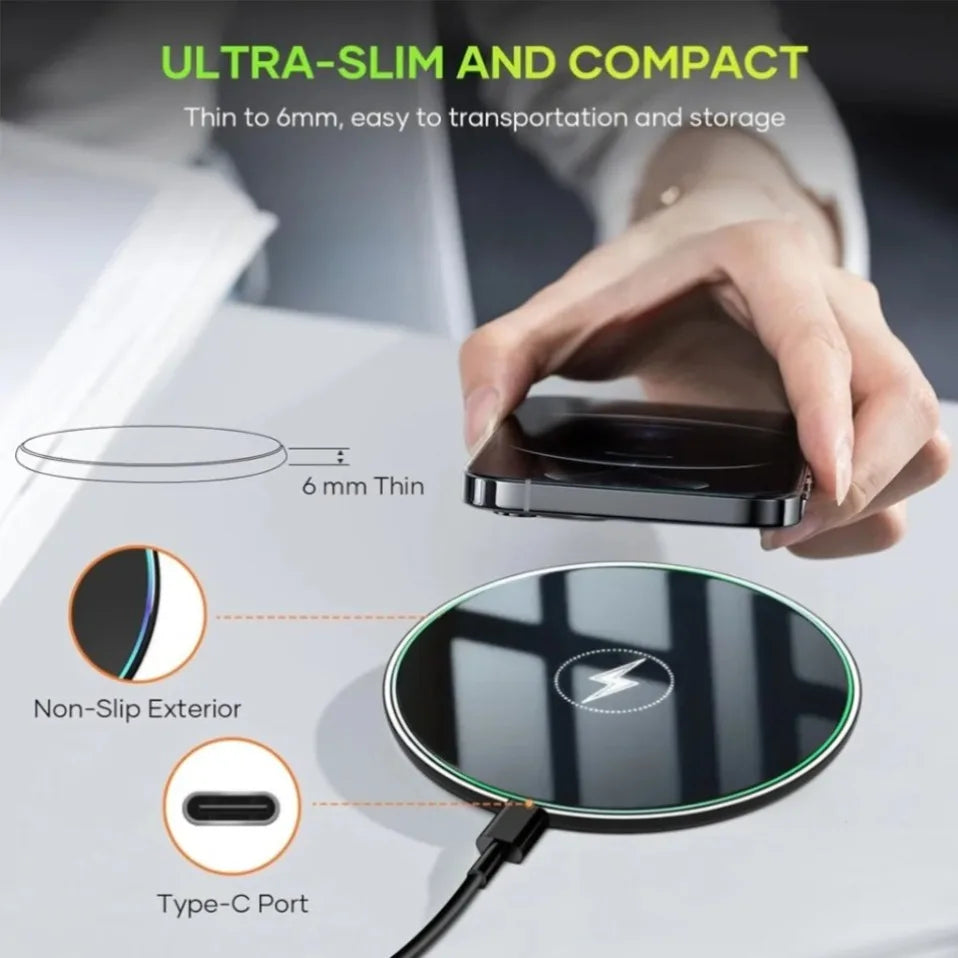 Desktop Wireless Charger LED Light Pad For iPhone 17 16 15 14 13 12 Pro Max Airpods Pro Fast Charging Station For Samsung Xiaomi