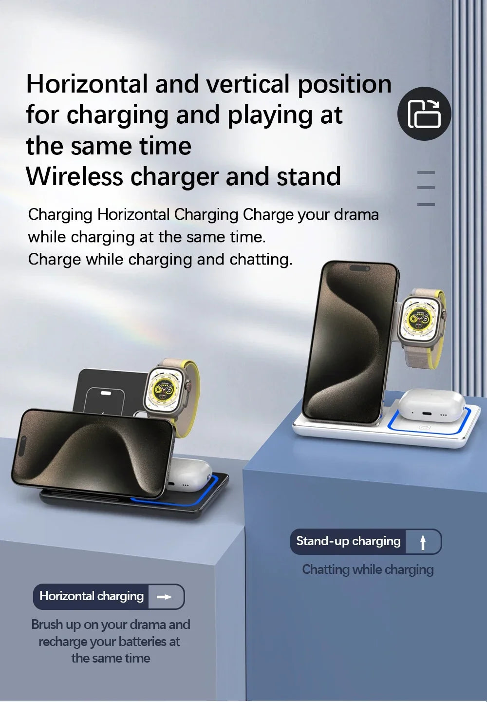 3 in 1 Folding Wireless Charger Stand For iPhone 17 16 15 14 13 12 Pro Max Fast Charging Station For Apple Watch 11-2 SE Airpods