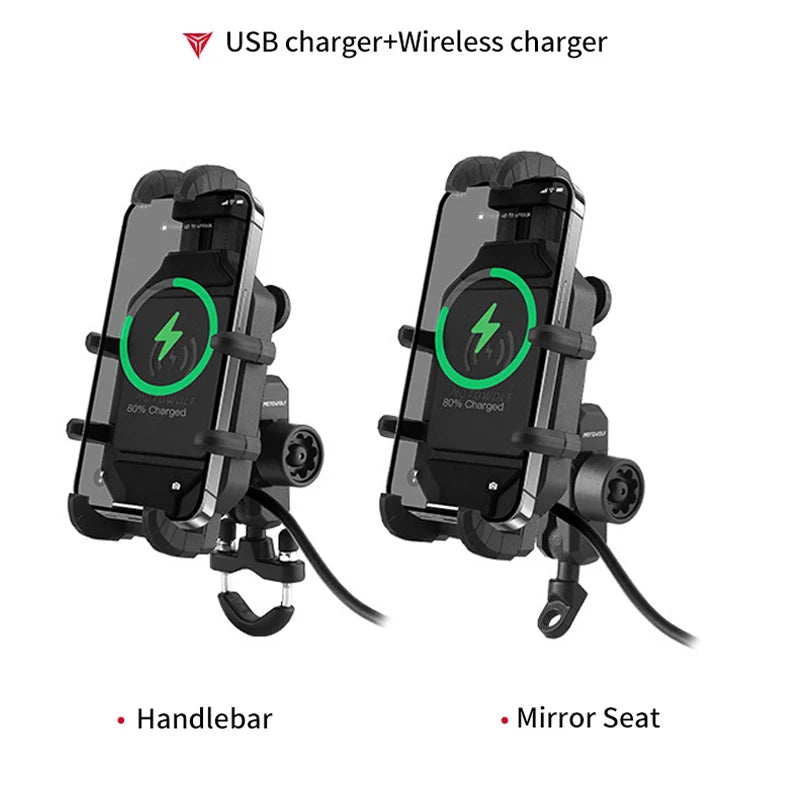 Motorcycle Wireless Charging Phone Holder Cradle 3.0 Quick Charger GPS Moto