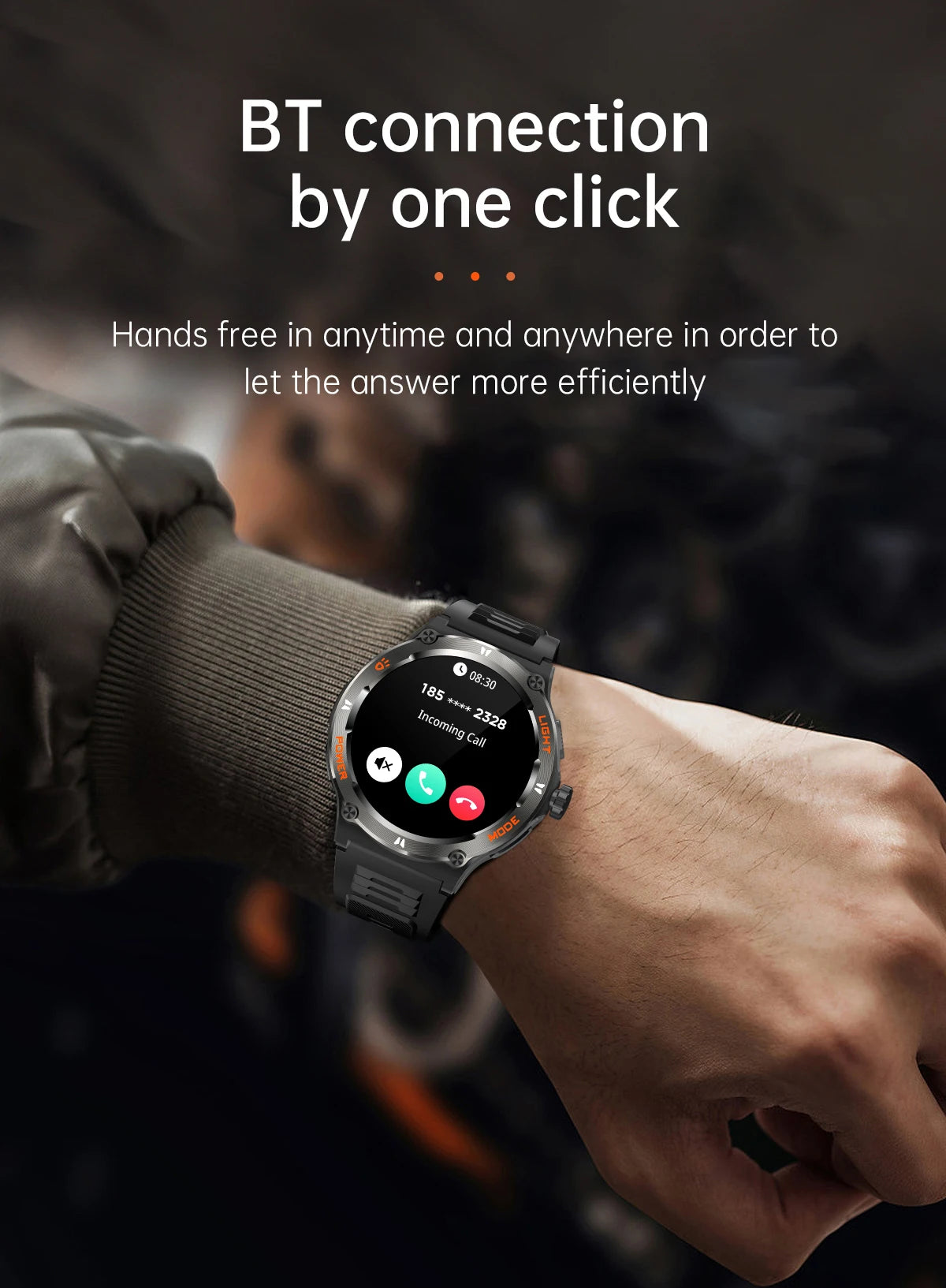 KT76 Sports Smartwatch Men With Flashlight 1.53-inch HD Screen BT Calls 3ATM Waterproof Compass Health Monitor
