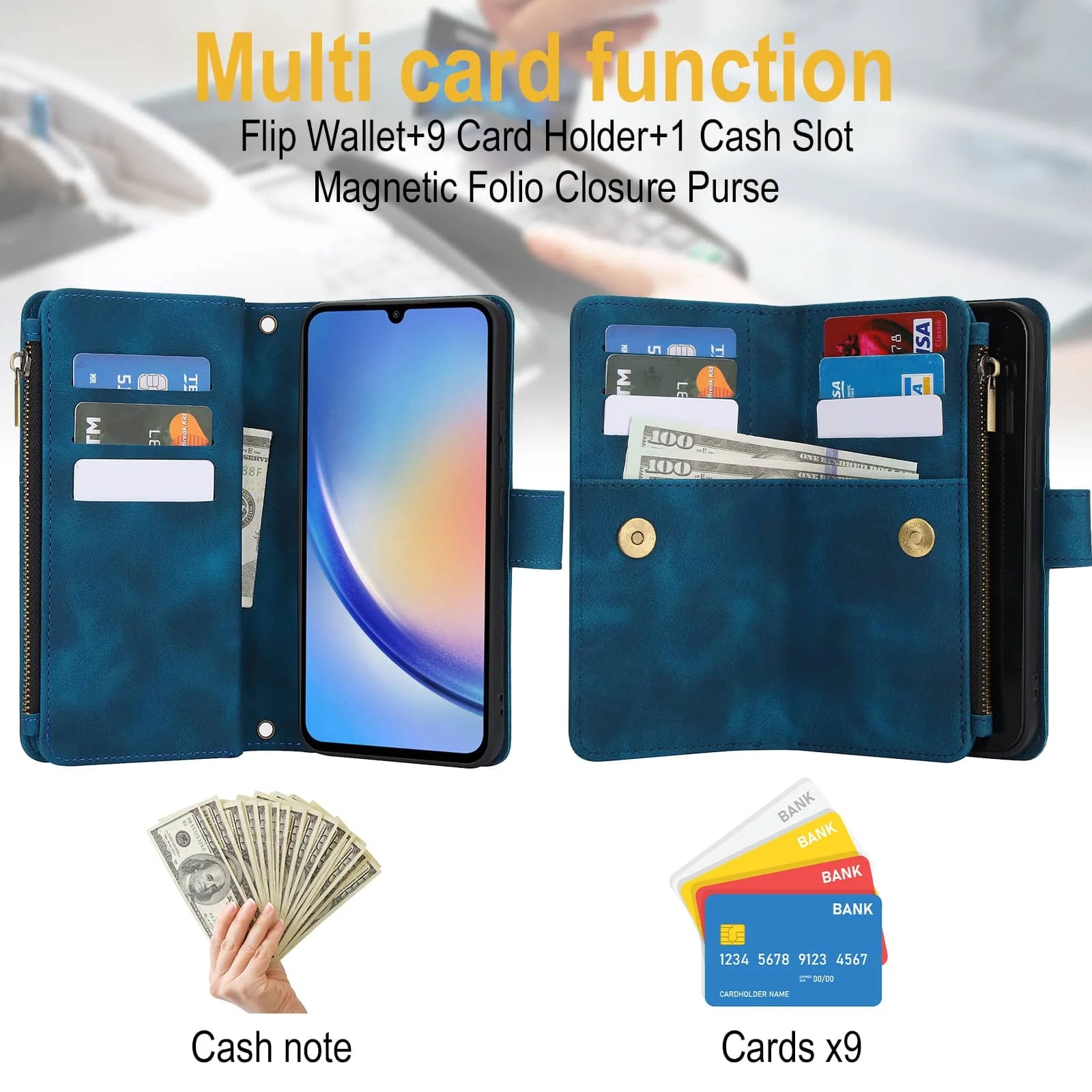 for Samsung Galaxy Case Wallet, Durable Leather Magnetic Buckle Flip Card Holder