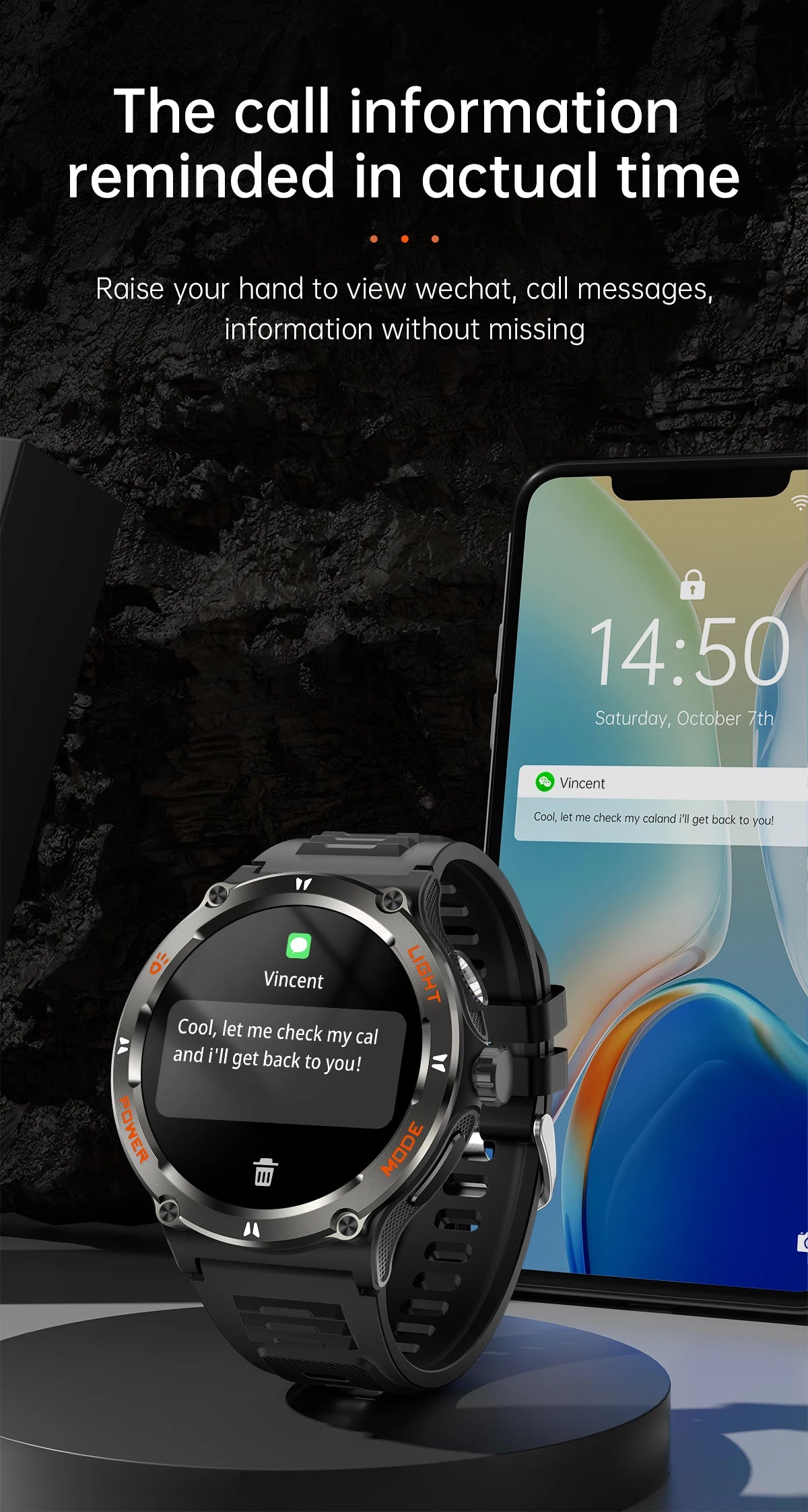 KT76 Sports Smartwatch Men With Flashlight 1.53-inch HD Screen BT Calls 3ATM Waterproof Compass Health Monitor