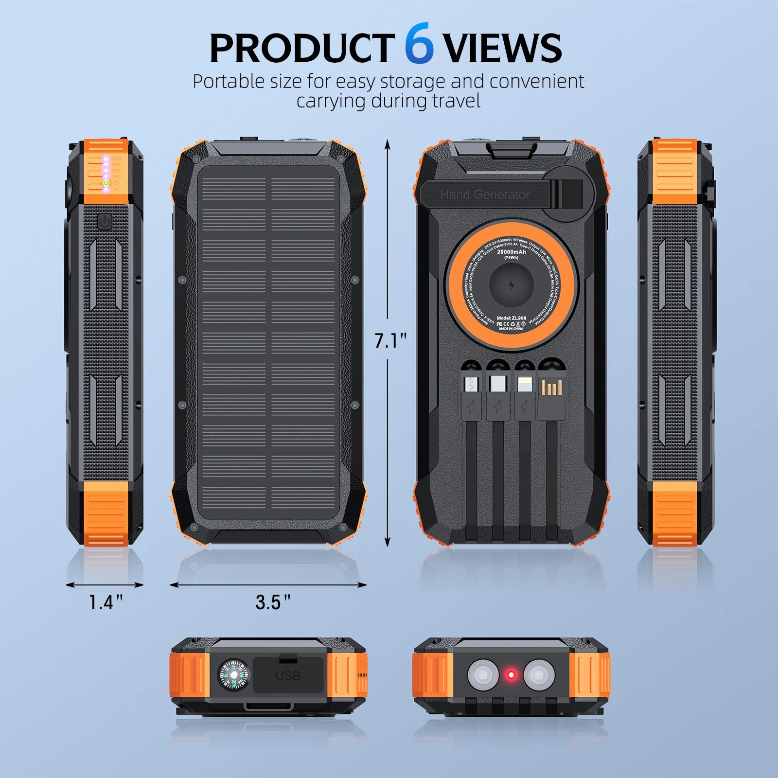 2026 NEW Solar Power Bank 80000mAh 22.5W Magnetic Wireless Powerbank