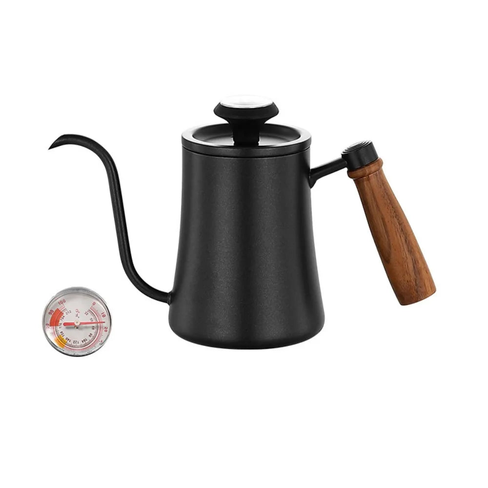 Stainless Steel Goose Neck Coffee Pot Drip Port Wooden Handle Long Narrow Drip Carafe Anti-scald Scale Hand Brewing Kettle