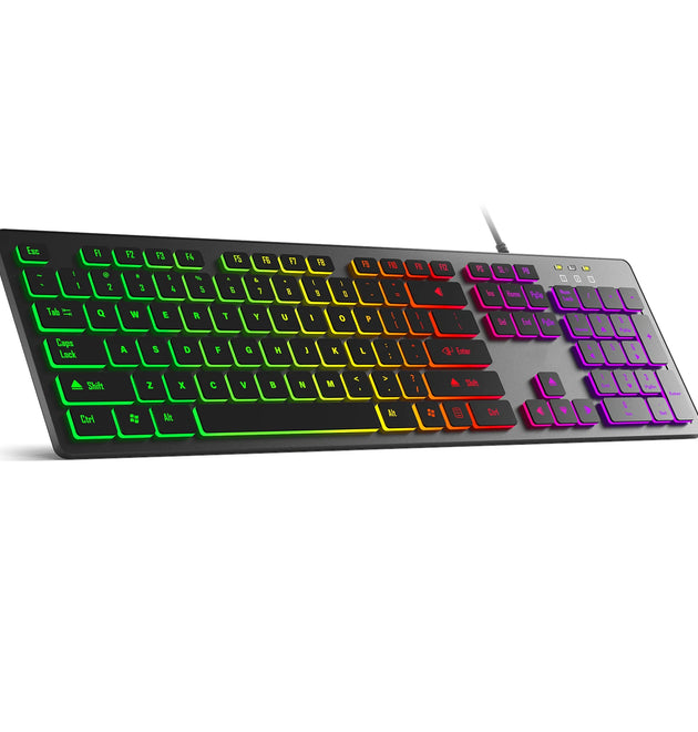 Computer Gaming Keyboard Light Backlit RGB Mute Wired Keyboard USB Office Home Russian French Spanish German Arabic English