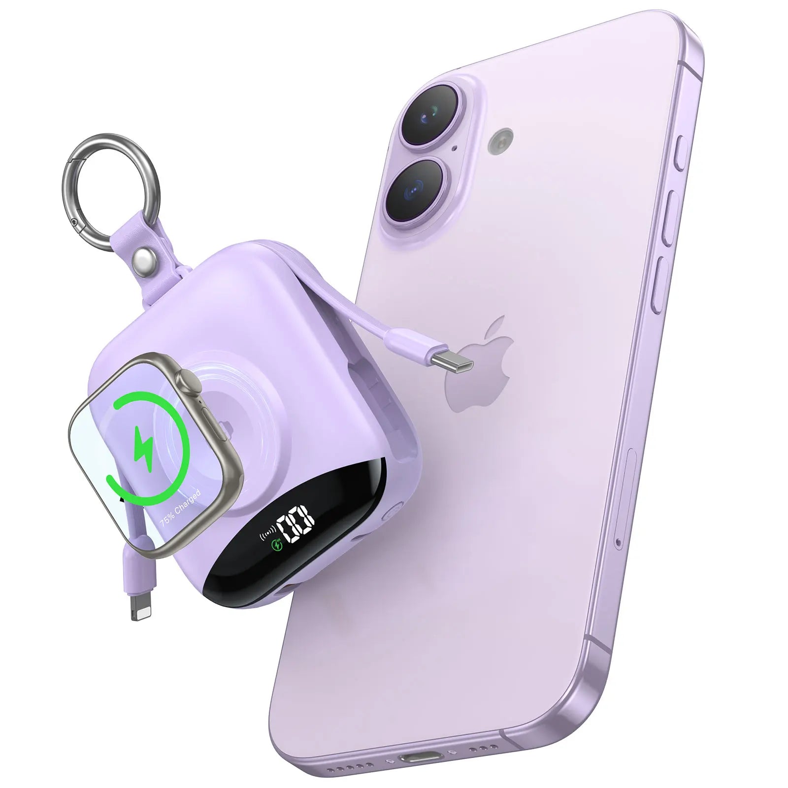 Power Bank for Apple Watch Wireless Charger Built-in Lightning Type-C Cables