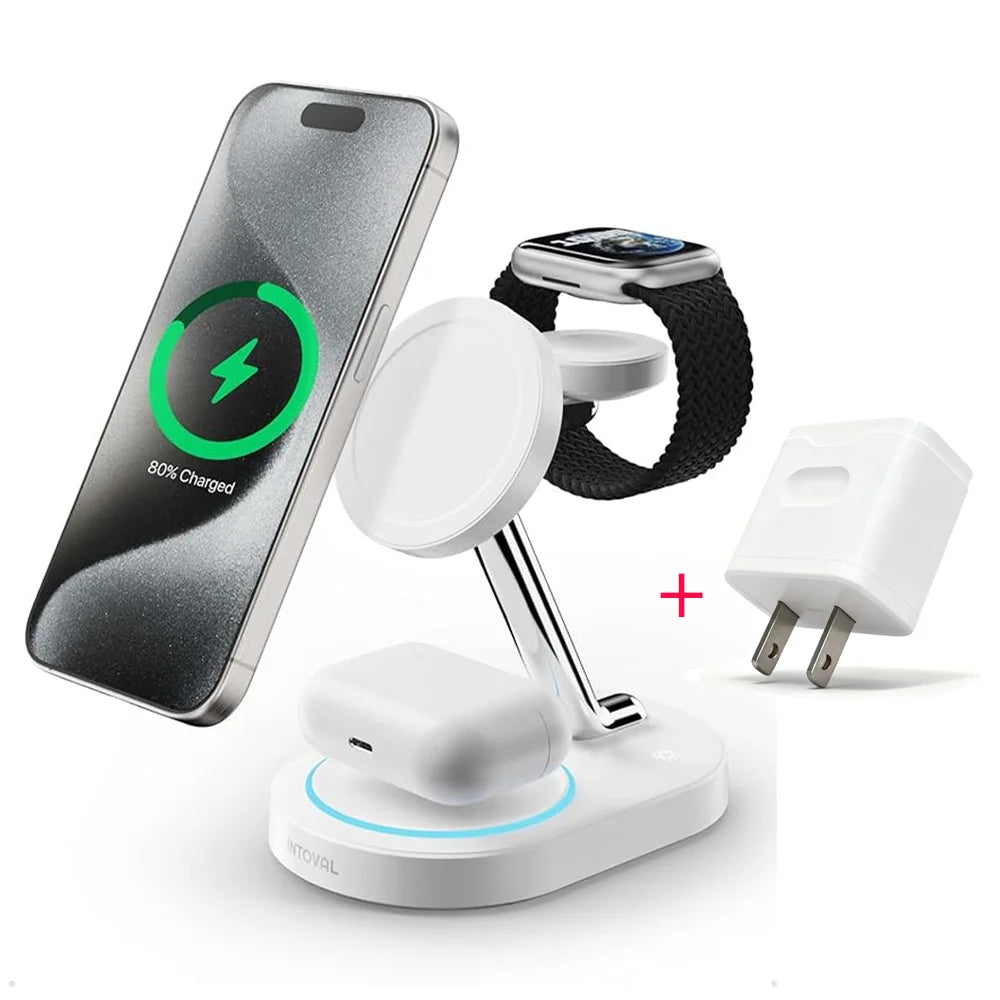 3 In 1 Magnetic Wireless Charger Stand For iPhone 17 16 15 14 13 Pro Max Apple Watch 9 8 7 Airpods Induction USB Fast Charging S
