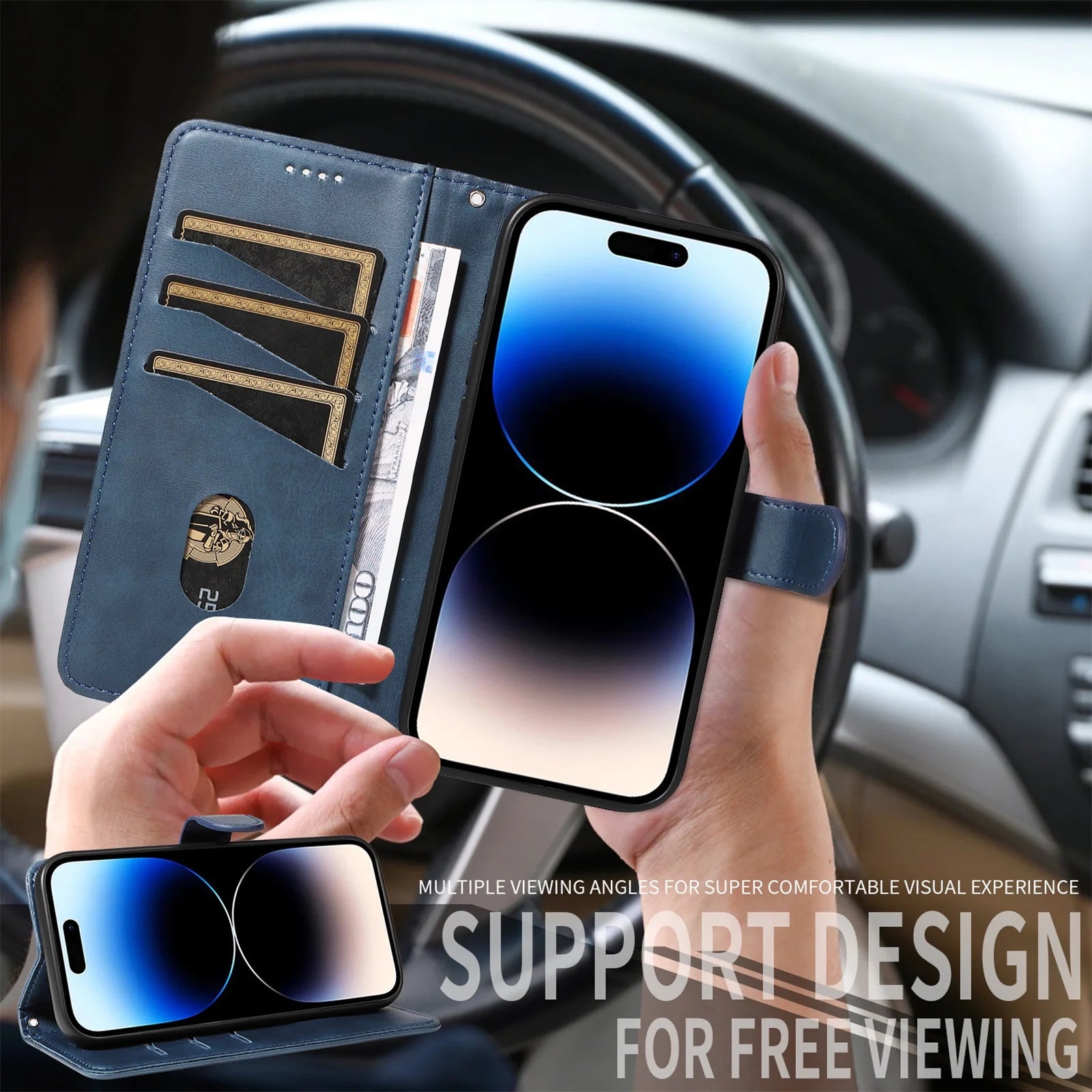 Line Leather Case For iPhone Pro Max Plus Mini Air Phone Case Flip Wallet Card
