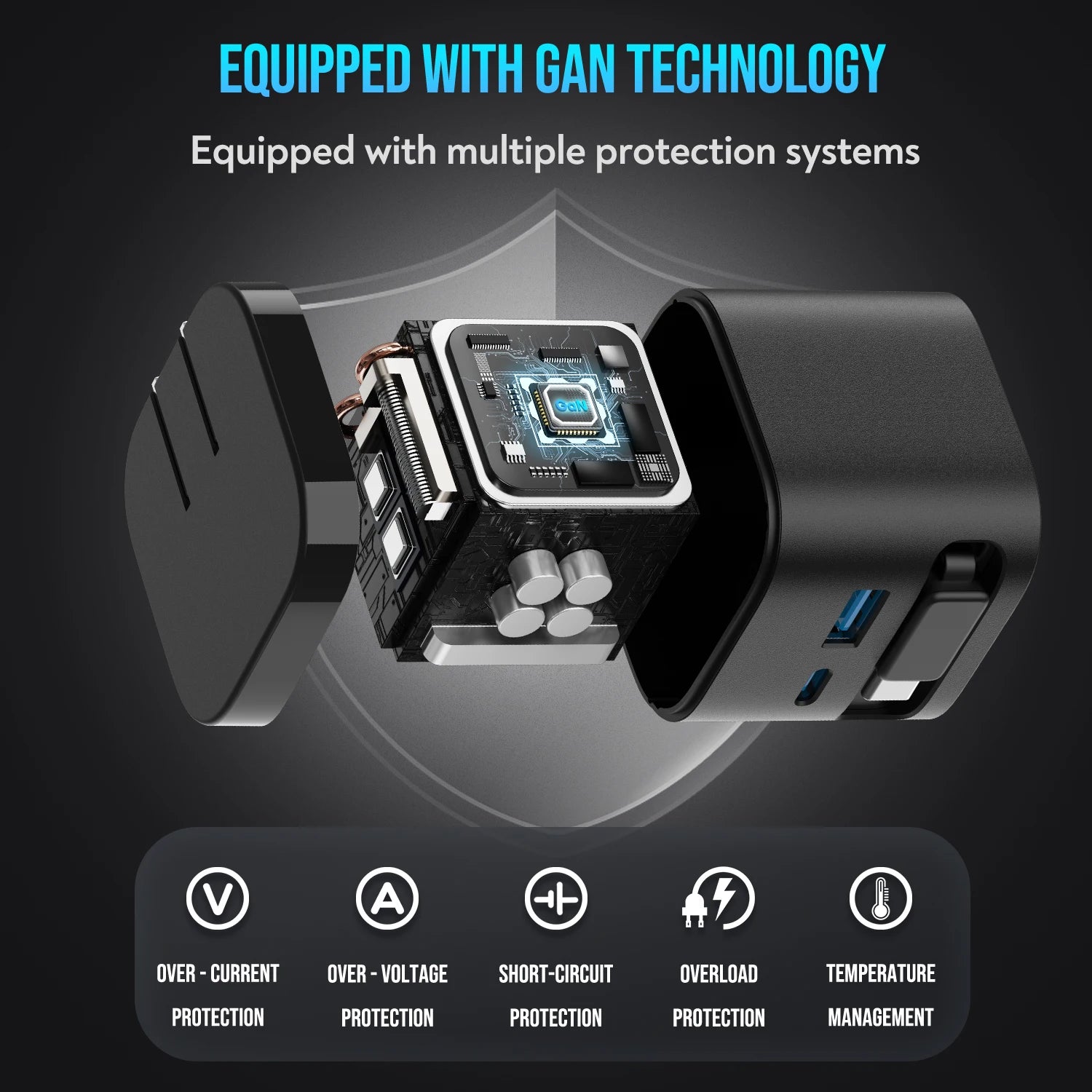 65W GaN Fast Charger with Retractable Cable, Foldable Plug, Quick Charging