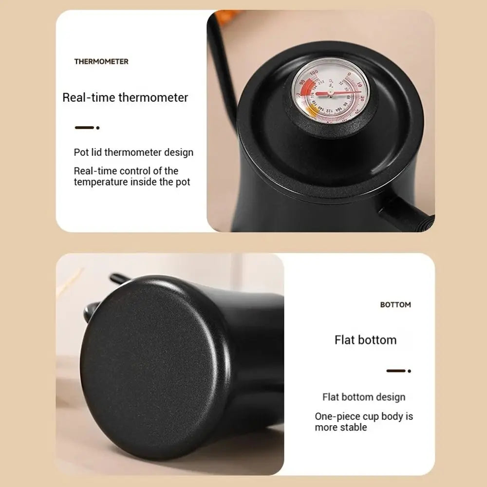 Stainless Steel Goose Neck Coffee Pot Drip Port Wooden Handle Long Narrow Drip Carafe Anti-scald Scale Hand Brewing Kettle