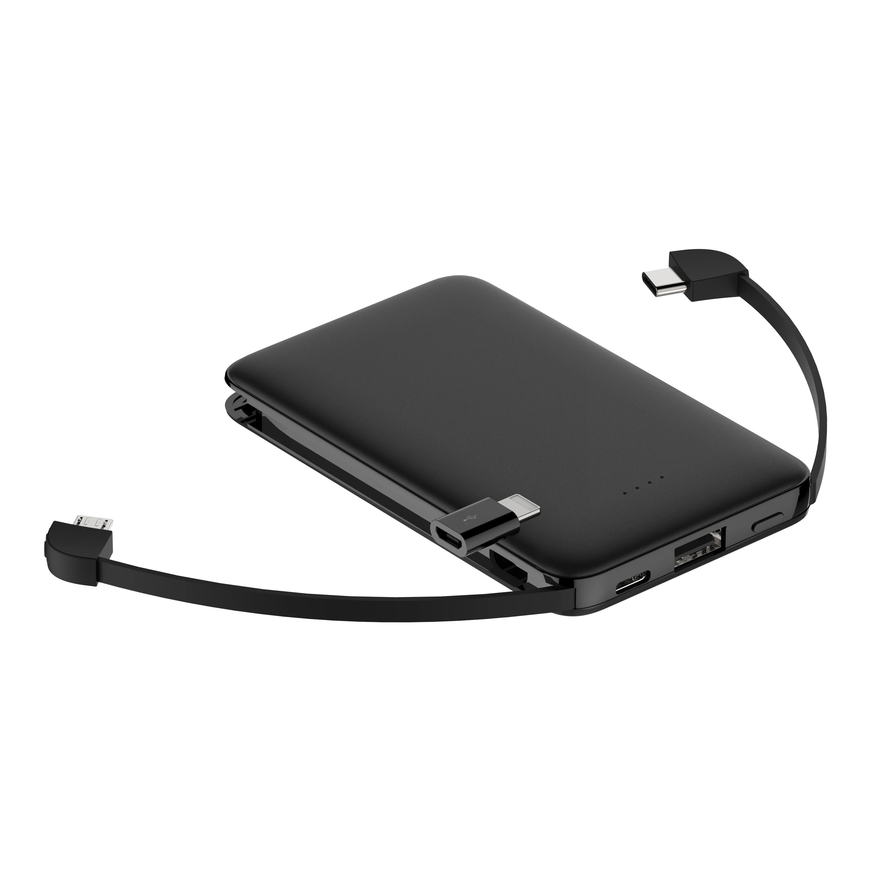 Ultra-thin Power Bank 5000mAh Built-in Cable Phone External Battery Powerbank