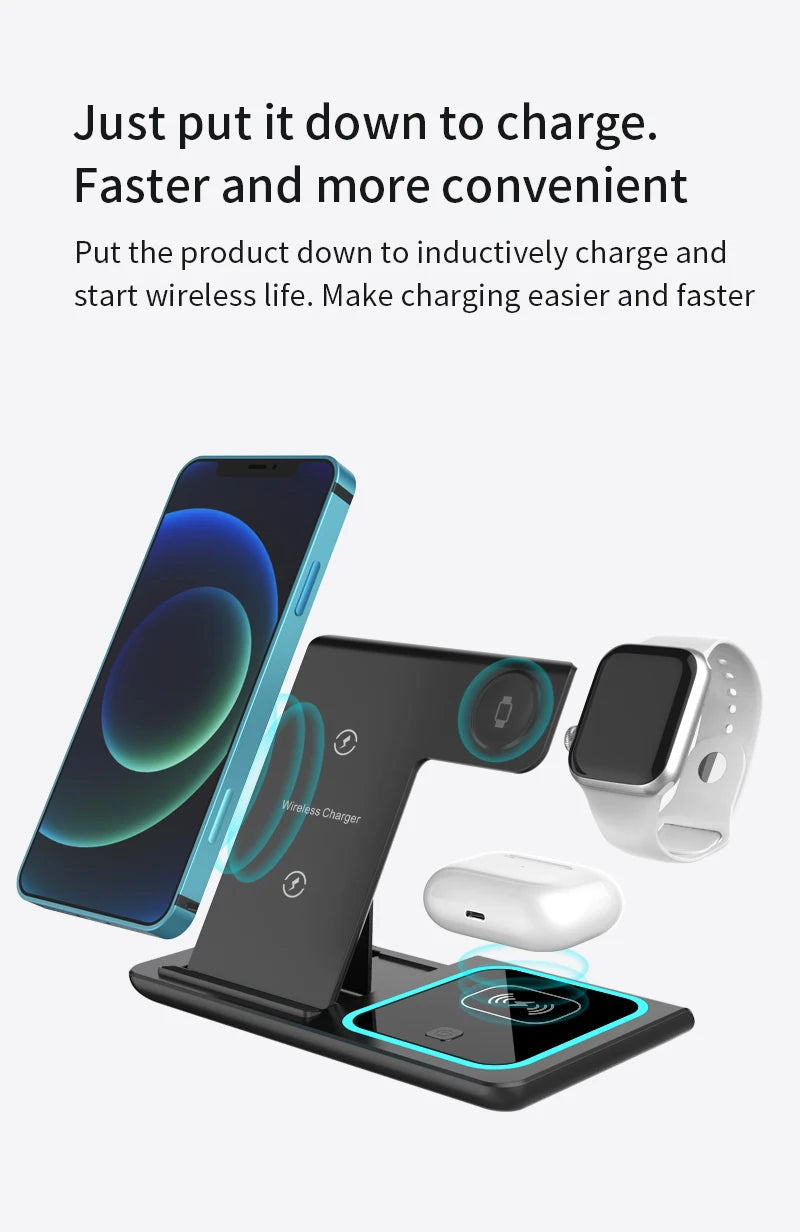 3 in 1 Wireless Charging Station Travel Charging Pad for iPhone 12~17 Series,iWatch and Airpods  15W  Fast Charger Foldable