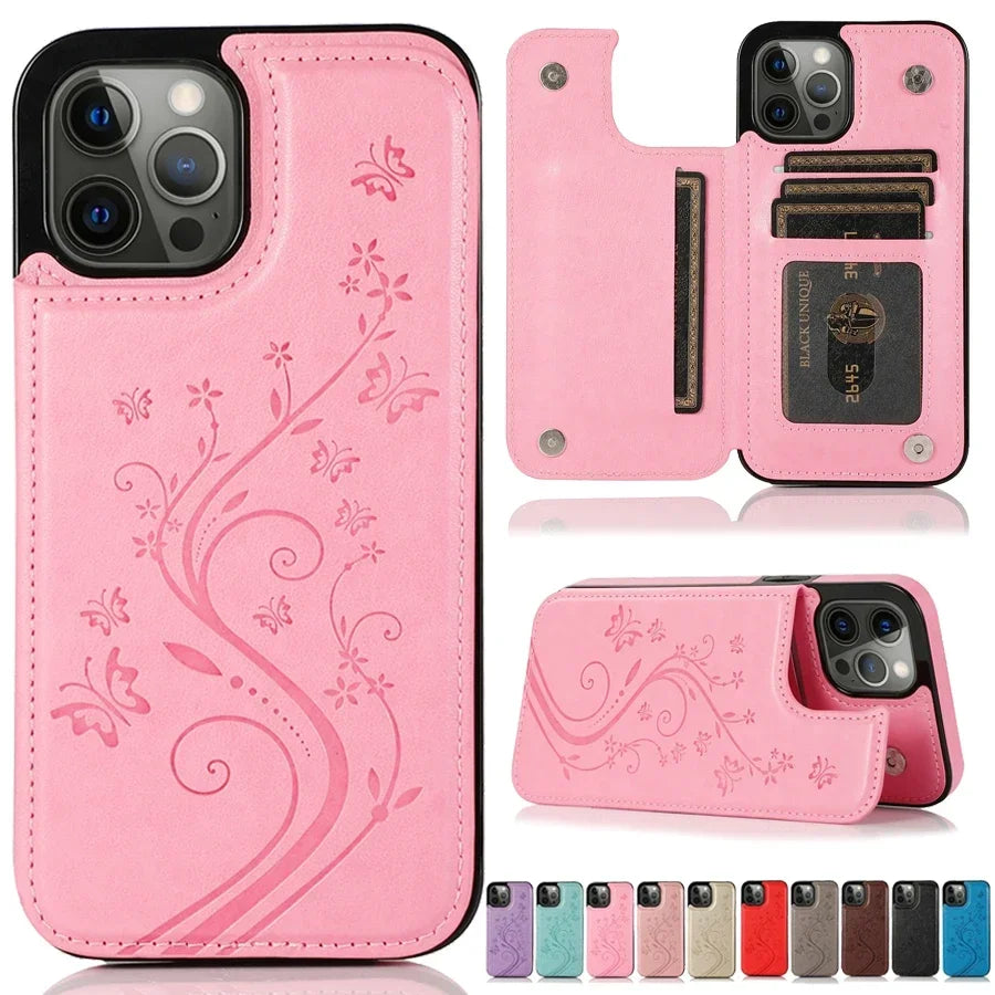 Wallet Butterfly Embossing Slot Magnetic Flip Leather Case For iPhone Plus Cover