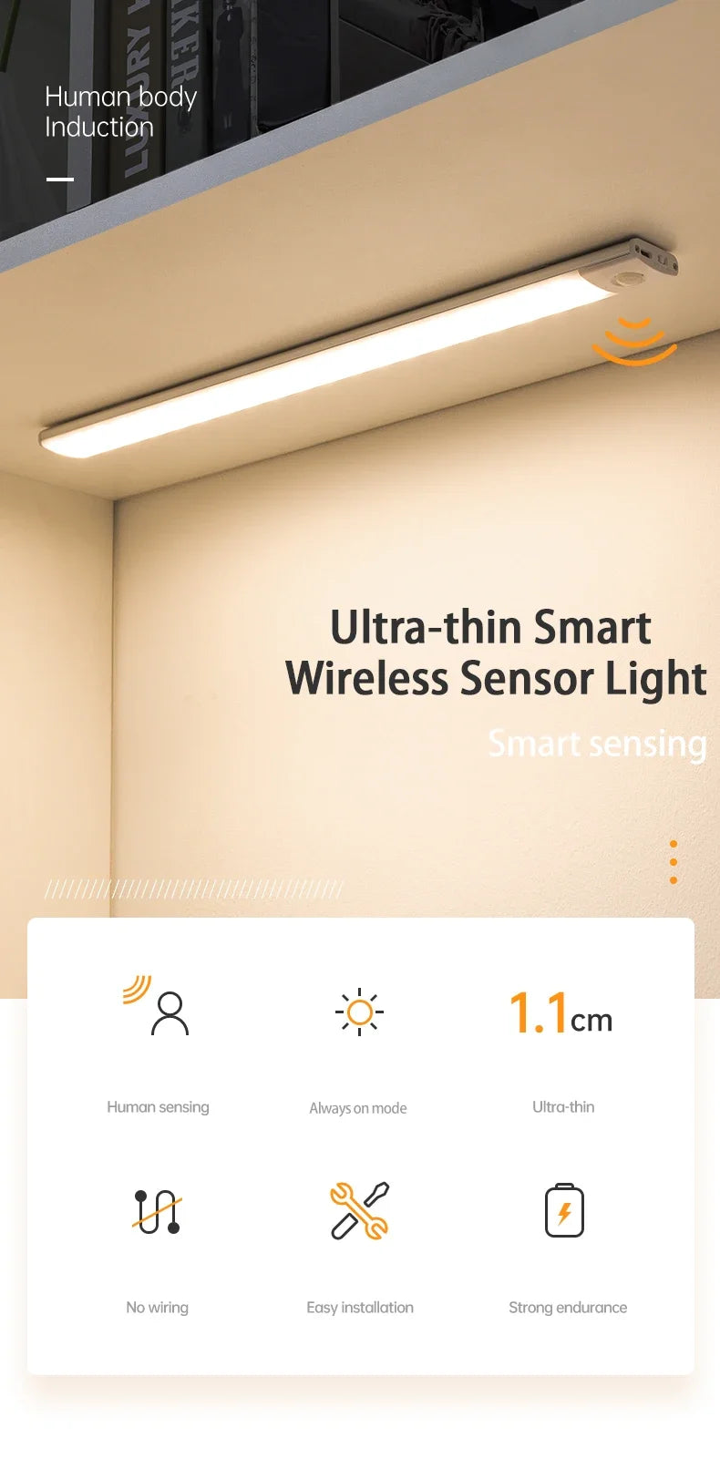 Cabinet Led Light Sensor Movement Rechargeable Wireless Led Lamp Night