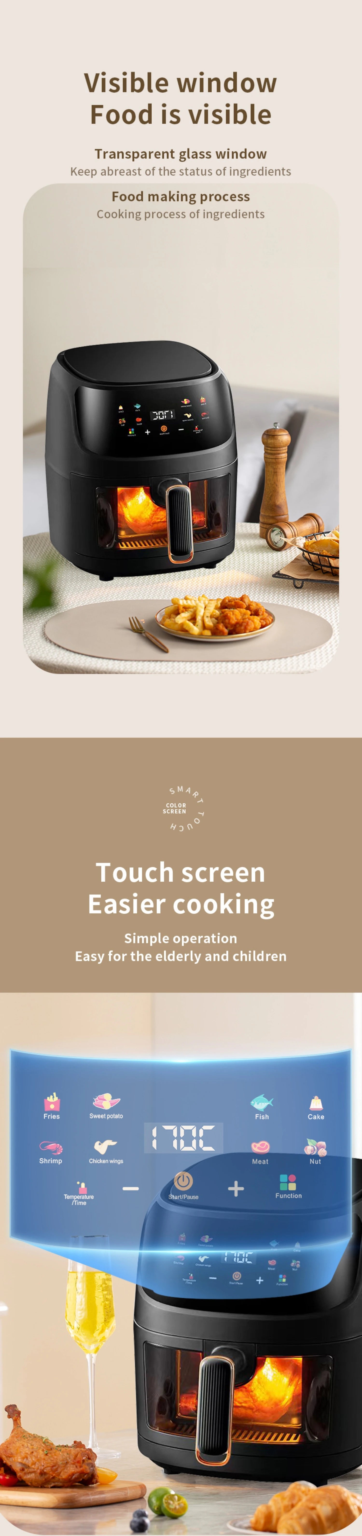 New 8L Large Capacity Air Fryer Multifunctional Visible Window Microcomputer Control for Home Commercial Use