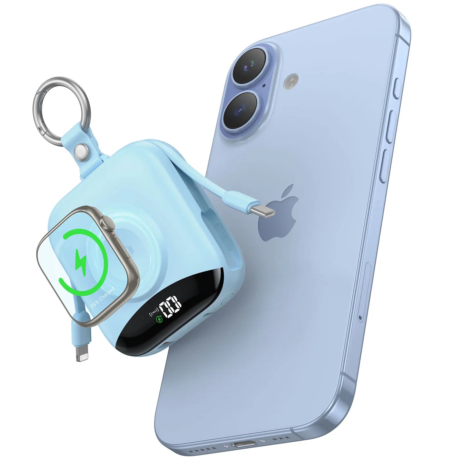 Power Bank for Apple Watch Wireless Charger Built-in Lightning Type-C Cables