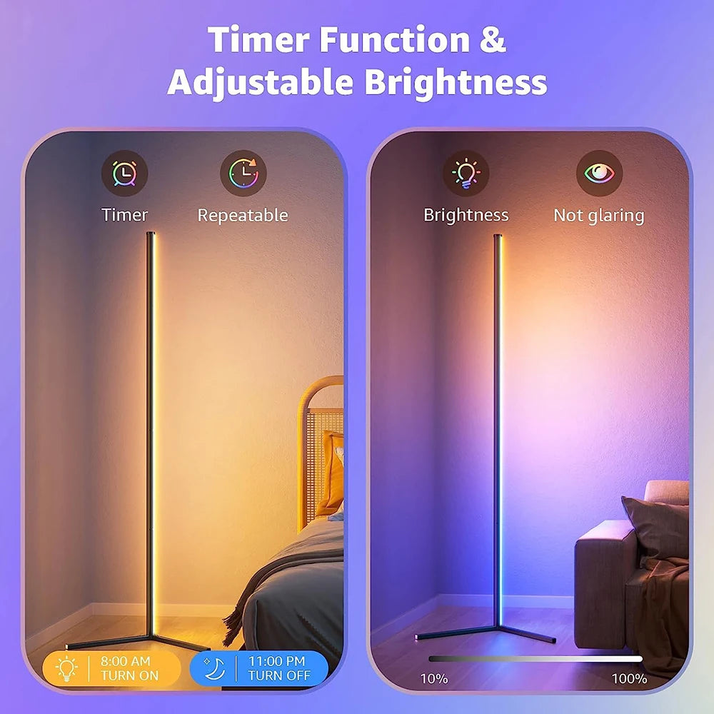 Living Room Dimmable RGB Corner Floor Lamp 140cm Stand Smart APP LED Mood