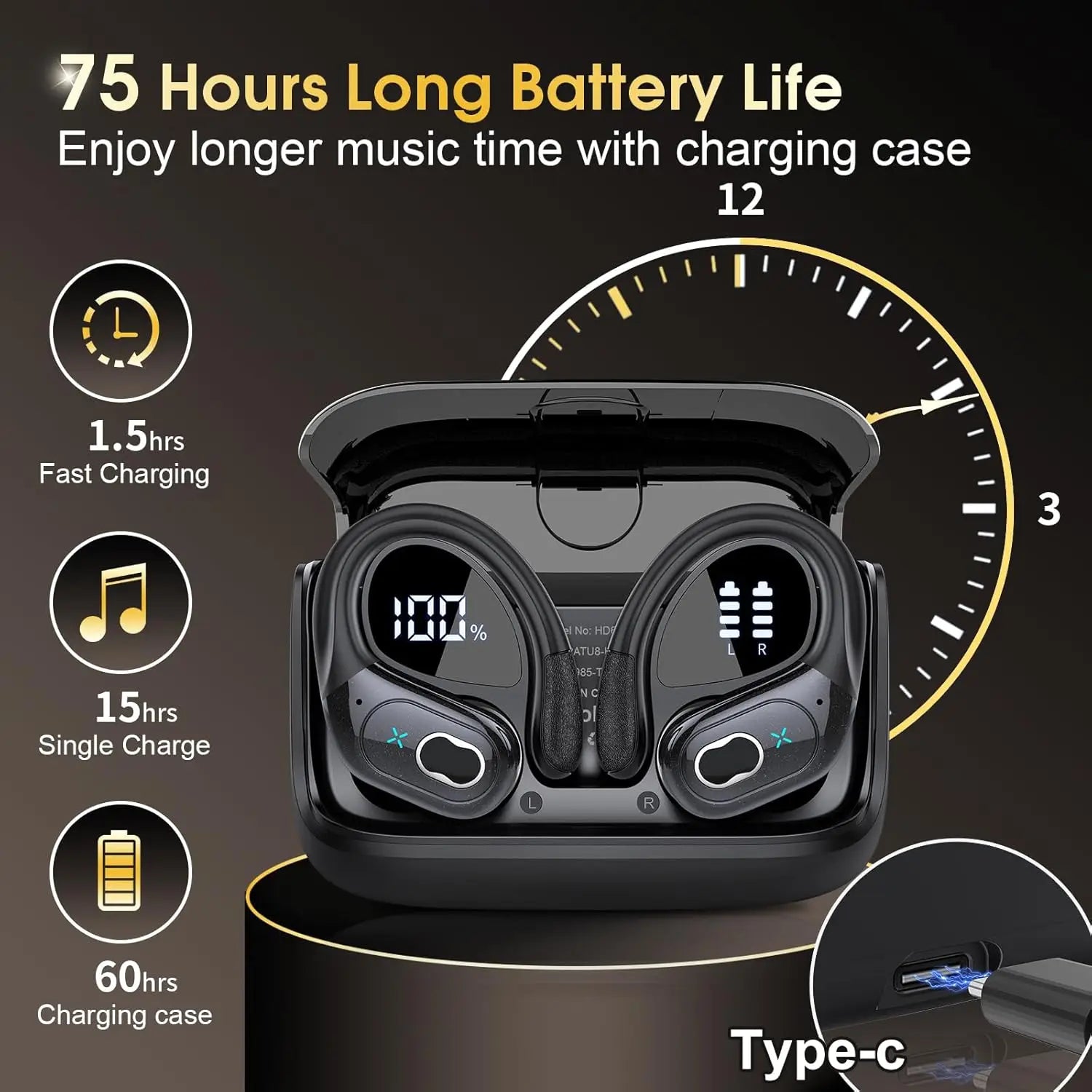 Original GDLYL HD65 TWS Bluetooth V5.4 Headphones Wireless LED Digital Display