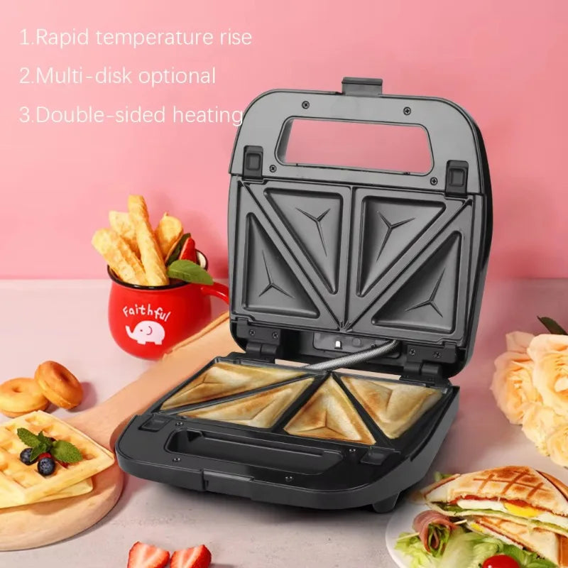Non-stick Coating Press Grill 800w Detachable Breakfast Sandwich Maker
