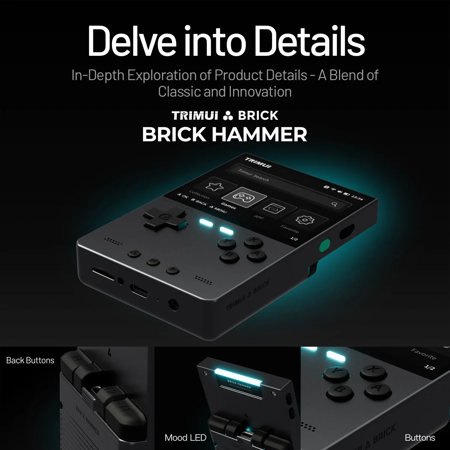Trimui Brick Hammer 3.2" IPS Retro Handheld Console, 1024×768, 3000mAh, Metal Body, Open-Source, Classic Games Gift