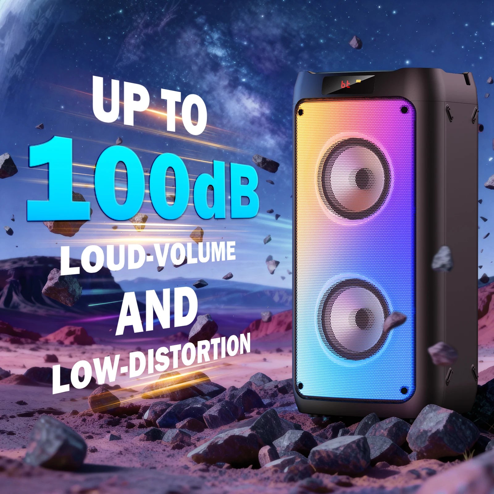 Wireless Bluetooth Speaker, Karaoke Machine with 2 Microphone LED Light