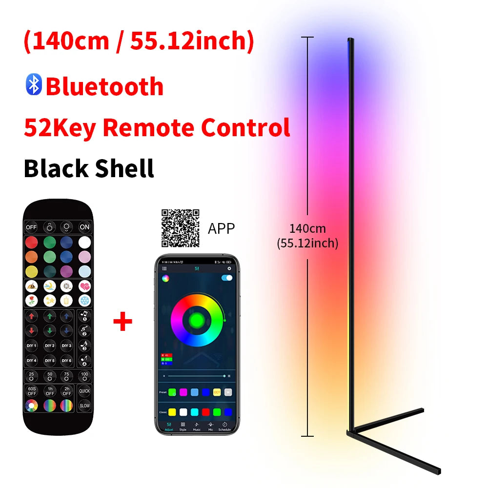 Living Room Dimmable RGB Corner Floor Lamp 140cm Stand Smart APP LED Mood
