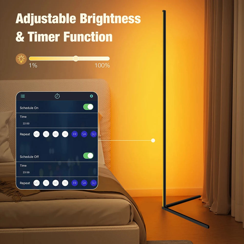 Living Room Dimmable RGB Corner Floor Lamp 140cm Stand Smart APP LED Mood