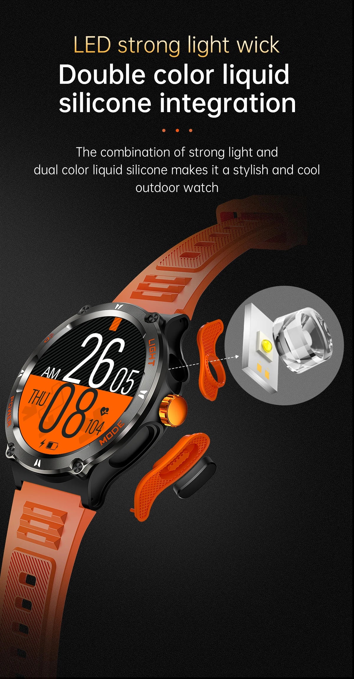 KT76 Sports Smartwatch Men With Flashlight 1.53-inch HD Screen BT Calls 3ATM Waterproof Compass Health Monitor