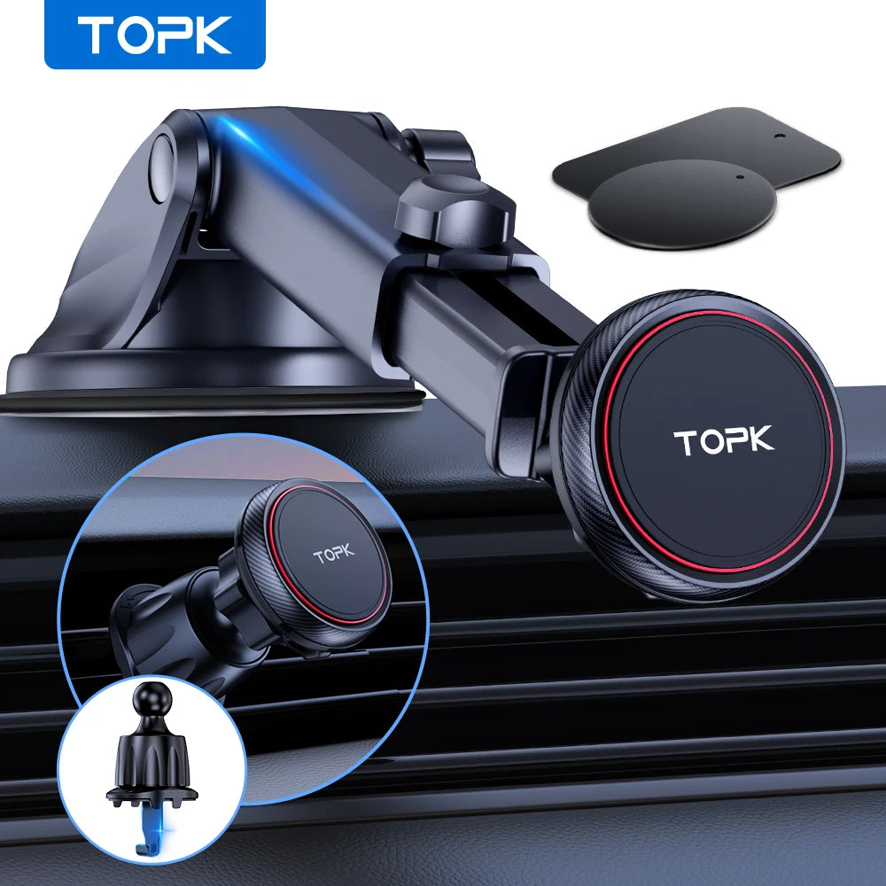 TOPK Magnetic Car Phone Mount, N52 Strong Magnet Dashboard Holder